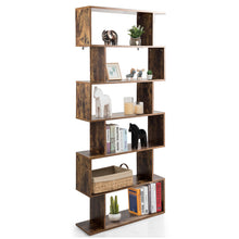 Load image into Gallery viewer, 6-tier Bookcase Industrial S-Shaped Bookshelf Wooden Storage Display Shelf Home