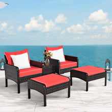 Load image into Gallery viewer, 5 Piece Rattan Sofa Set Outdoor Indoor Use Wicker Lounge Chair Ottoman with Beige Cushions Tempered Glass Table Patio PE Wicker Furniture Seating with Soft Cushion