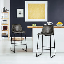 Load image into Gallery viewer, Set of 2 Vintage Faux Suede Bar Stools Home Kitchen Upholstered Stool Chairs