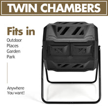 Load image into Gallery viewer, 160L Large Composting Tumbler Bin Dual Rotating Chamber Tumbling Composter Black