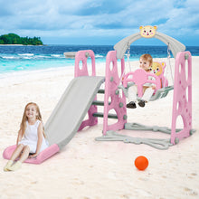 Load image into Gallery viewer, 4-in-1 Toddler Climber & Swing Set Kids Play Climber Slide Playing Set w/ Basketball Hoop
