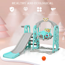 Load image into Gallery viewer, 4-in-1 Toddler Climber & Swing Set Kids Play Climber Slide Playing Set w/ Basketball Hoop