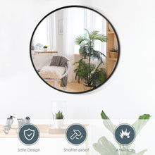 Load image into Gallery viewer, 60cm Large Round Mirror, Black Frame Makeup Shaving Hanging Mirrors, Wall Mounted Circle Mir