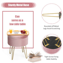 Load image into Gallery viewer, COSTWAY Velvet Round Footstool, Upholstered Dressing Table Stool with Metal Legs, Home Bedroom Livin