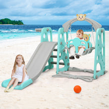 Load image into Gallery viewer, 4-in-1 Toddler Climber & Swing Set Kids Play Climber Slide Playing Set w/ Basketball Hoop