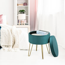 Load image into Gallery viewer, Round Velvet Storage Footstool Ottoman Makeup Dressing Vanity Chair Seat Stool