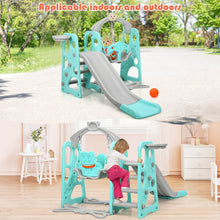 Load image into Gallery viewer, 4-in-1 Toddler Climber & Swing Set Kids Play Climber Slide Playing Set w/ Basketball Hoop