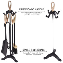 Load image into Gallery viewer, 5PCS Fireplace Tools Set Cast Iron Fireside Companion Brush Shovel Poker Tong