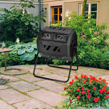 Load image into Gallery viewer, 160L Large Composting Tumbler Bin Dual Rotating Chamber Tumbling Composter Black