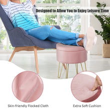 Load image into Gallery viewer, COSTWAY Velvet Round Footstool, Upholstered Dressing Table Stool with Metal Legs, Home Bedroom Livin