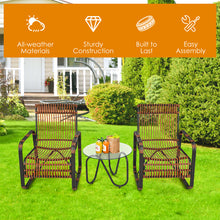 Load image into Gallery viewer, 3 PCS Patio Rattan Wicker Rocking Bistro Set W/ Glass Table & Adjustable Feet