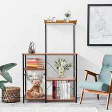 Load image into Gallery viewer, 4-Tier Vintage Kitchen Baker’s Rack Utility Microwave Stand w/ Basket & 5 Hooks