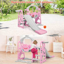 Load image into Gallery viewer, 4-in-1 Toddler Climber & Swing Set Kids Play Climber Slide Playing Set w/ Basketball Hoop