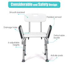 Load image into Gallery viewer, Bath Stool Shower Seat Bathing Chair Safety W/ Backrest Arm Adjustable Height