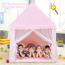 Load image into Gallery viewer, Kids Play Tent Wood Frame Large Playhouse Castle Fairy Tents With Mat Pink