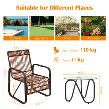 Load image into Gallery viewer, 3 PCS Patio Rattan Wicker Rocking Bistro Set W/ Glass Table & Adjustable Feet