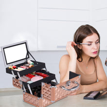 Load image into Gallery viewer, EXLarge Cosmetic Box & Nail Polish Vanity Beauty Makeup Jewelry Saloon Case Gold
