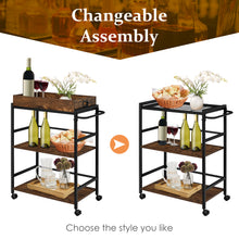 Load image into Gallery viewer, 3-Tier Kitchen Serving Cart Industrial Utility Rolling Trolley Storage Shelf Pub