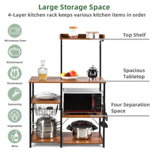 Load image into Gallery viewer, 4-Tier Vintage Kitchen Baker’s Rack Utility Microwave Stand w/ Basket & 5 Hooks