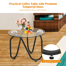 Load image into Gallery viewer, 3 PCS Patio Rattan Wicker Rocking Bistro Set W/ Glass Table & Adjustable Feet