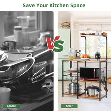 Load image into Gallery viewer, 4-Tier Vintage Kitchen Baker’s Rack Utility Microwave Stand w/ Basket & 5 Hooks