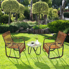 Load image into Gallery viewer, 3 PCS Patio Rattan Wicker Rocking Bistro Set W/ Glass Table & Adjustable Feet