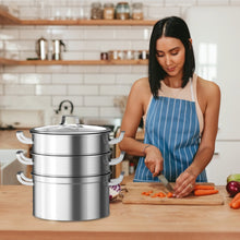 Load image into Gallery viewer, 3 Tier Stainless Steel Steamer Set Kitchen Cooking Induction Steamer Pans W/ Lid