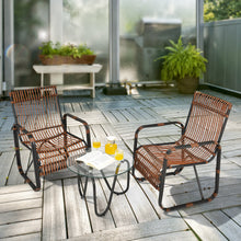Load image into Gallery viewer, 3 PCS Patio Rattan Wicker Rocking Bistro Set W/ Glass Table & Adjustable Feet