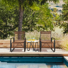 Load image into Gallery viewer, 3 PCS Patio Rattan Wicker Rocking Bistro Set W/ Glass Table & Adjustable Feet