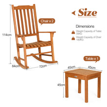 Load image into Gallery viewer, 3 Piece Eucalyptus Rocking Chair Set Two Wood Conversation Chairs with Coffee Table