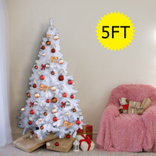 Load image into Gallery viewer, 6FT Hinged Christmas Tree Artificial White Xmas Tree with Metal Stand Decoration