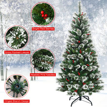 Load image into Gallery viewer, 6FT Snow Flocked Artificial Christmas Tree Hinged Pine XmasTree w/ Red Berries