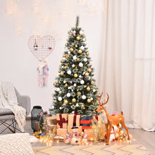 Load image into Gallery viewer, 6FT Snow Flocked Artificial Christmas Tree Hinged Pine XmasTree w/ Red Berries