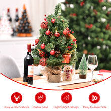Load image into Gallery viewer, 2FT Tabletop Artificial Christmas Pine Tree, Xmas Tree W/Pine Cone Red Berries & Leaves Decoration Stable Cement Stand with Linen Cloth