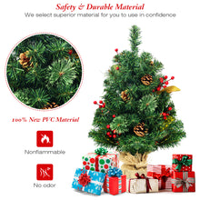 Load image into Gallery viewer, 2FT Tabletop Artificial Christmas Pine Tree, Xmas Tree W/Pine Cone Red Berries & Leaves Decoration Stable Cement Stand with Linen Cloth