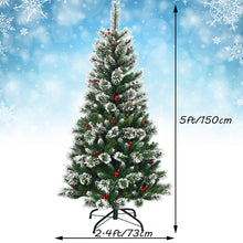 Load image into Gallery viewer, 5ft Snow Flocked Christmas Tree Premium Hinged Slim Xmas Tree W/ Red Berries