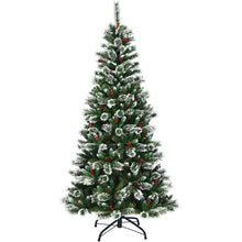 Load image into Gallery viewer, 7 ft Snow Flocked Artificial Christmas Tree Hinged Slim Xmas Tree W/ Red Berries