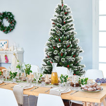 Load image into Gallery viewer, 7 ft Snow Flocked Artificial Christmas Tree Hinged Slim Xmas Tree W/ Red Berries
