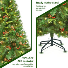 Load image into Gallery viewer, 5FT Artificial Christmas Tree Pre-lit Green Pine Xmas Tree Decor W/ Red Berries