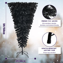 Load image into Gallery viewer, 5FT Christmas Tree Upside Down Black Artificial Xmas Tree W/ 200 LED Lights