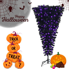 Load image into Gallery viewer, 5FT Christmas Tree Upside Down Black Artificial Xmas Tree W/ 200 LED Lights