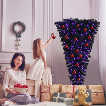 Load image into Gallery viewer, 5FT Christmas Tree Upside Down Black Artificial Xmas Tree W/ 200 LED Lights