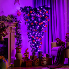 Load image into Gallery viewer, 5FT Christmas Tree Upside Down Black Artificial Xmas Tree W/ 200 LED Lights