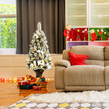 Load image into Gallery viewer, 4ft Artificial Snow Flocked Christmas Tree Pre-lit Entrance Xmas Tree Decor