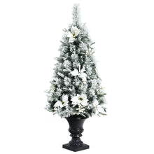 Load image into Gallery viewer, 4ft Artificial Snow Flocked Christmas Tree Pre-lit Entrance Xmas Tree Decor