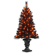 Load image into Gallery viewer, 4FT Pre-lit Artificial Christmas Tree Entrance Black Potted Xmas Tree Decoration