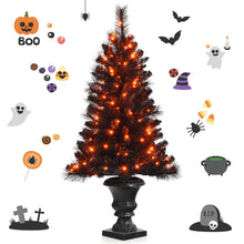 Load image into Gallery viewer, 4FT Pre-lit Artificial Christmas Tree Entrance Black Potted Xmas Tree Decoration