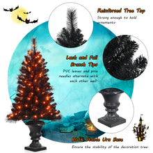 Load image into Gallery viewer, 4FT Pre-lit Artificial Christmas Tree Entrance Black Potted Xmas Tree Decoration