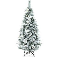 Load image into Gallery viewer, 5FT Slim Pencil Tree Hinged Artificial Christmas Tree Snow Flocked Xmas Tree