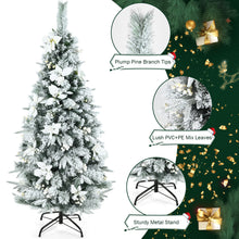 Load image into Gallery viewer, 5FT Slim Pencil Tree Hinged Artificial Christmas Tree Snow Flocked Xmas Tree